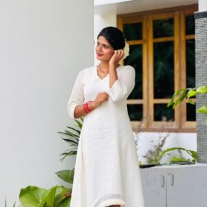Ivory Net Cotton High-Low Dress with Fringe Hem