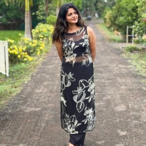Black Floral Sheer High-Slit Kurti