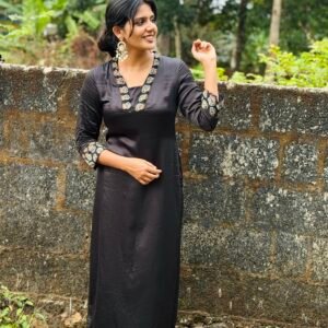 Black Printed Neckline Pure Modal Kurti