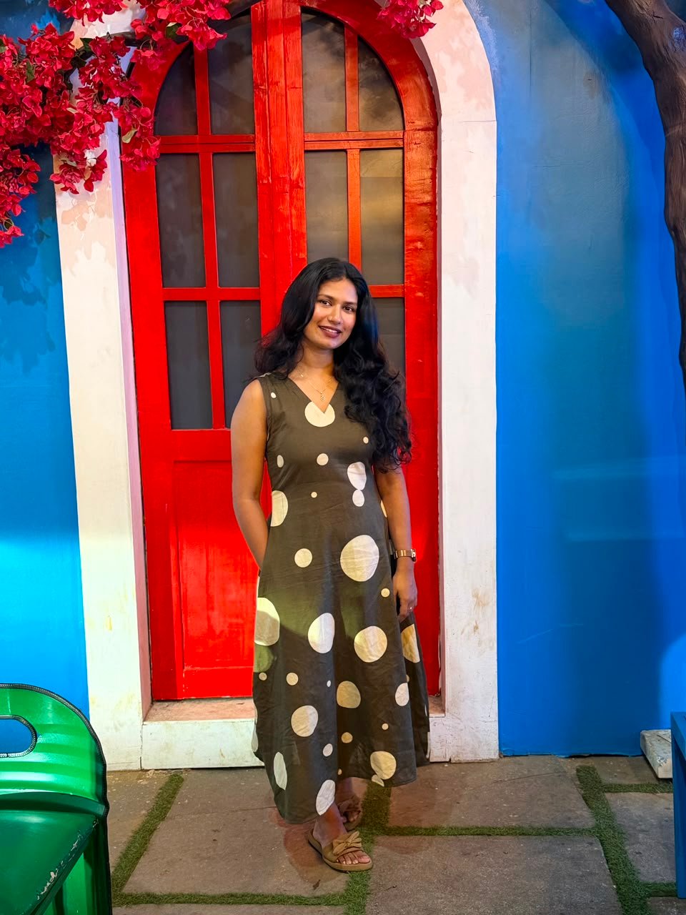 Olive Polca Dot A-line Dress - Image 3