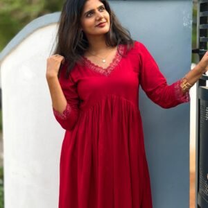 Maroon red alia cut rayon dress