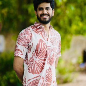 Monstera Leaf Printed Shirt-Coral