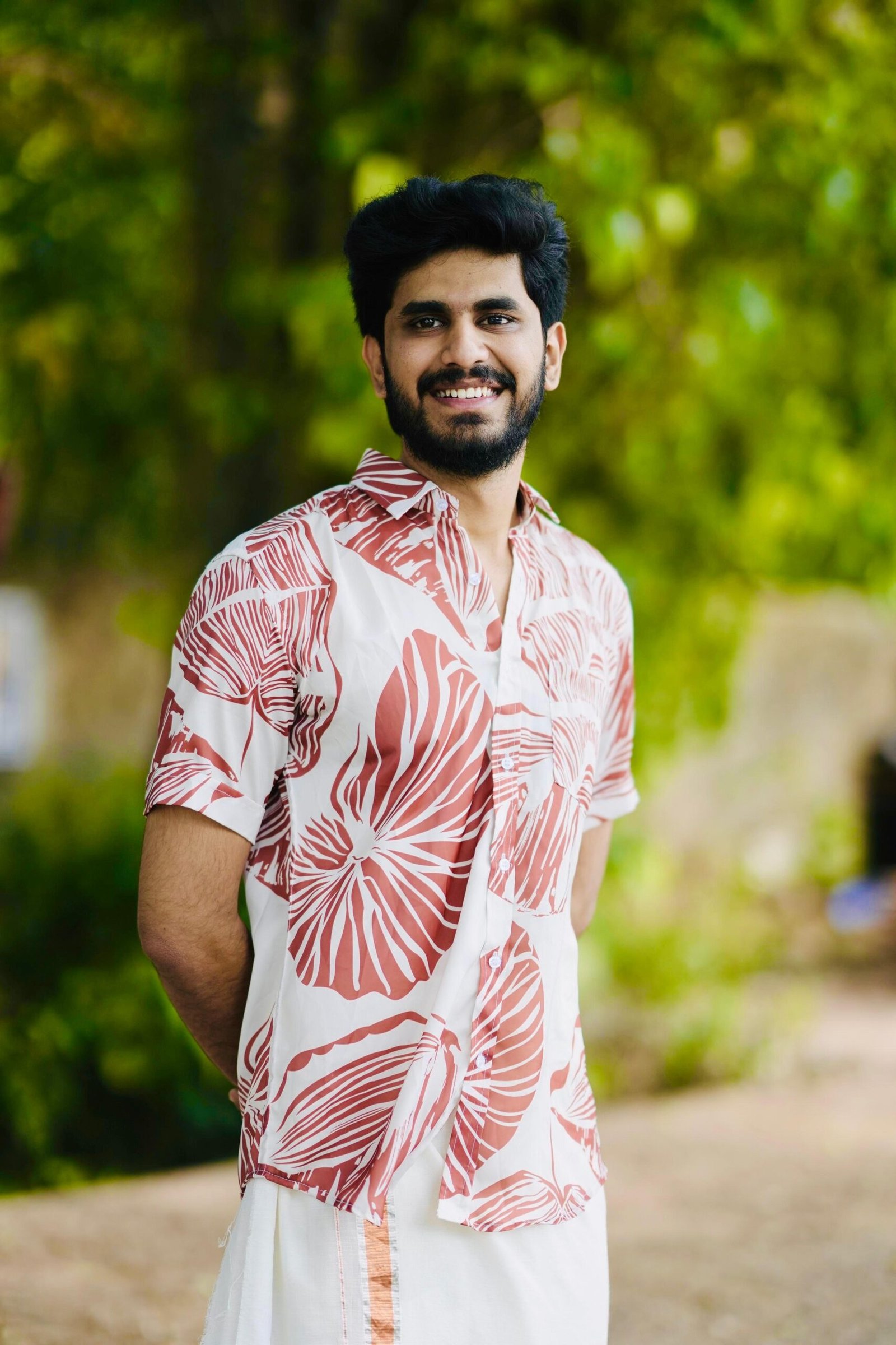 Monstera Leaf Printed Shirt-Coral