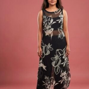Black Floral Sheer High-Slit Kurti