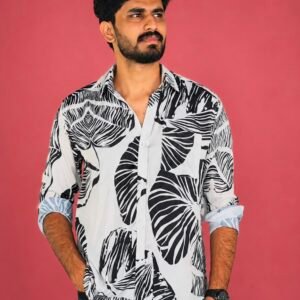 Monstera Leaf Printed Shirt-Black
