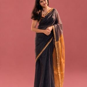 Handloom Cotton Silk Checks Saree with Temple-Inspired Pallu