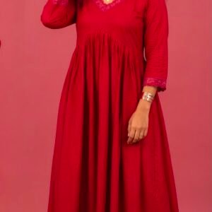 Maroon red alia cut rayon dress