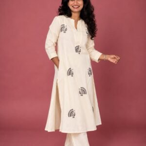 Ivory Peacock Embroidered Cotton Co-Ord Set
