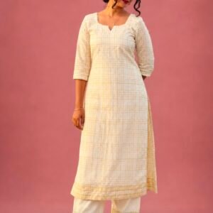 Pure Cotton Off White Check Coord Set