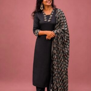 Black Printed Neckline Pure Modal Kurti