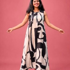 Abstract Monochrome High-Low Maxi Dress