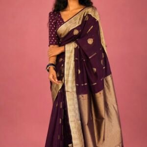 Royal Wine Cotton Silk Saree with Antique Gold Zari