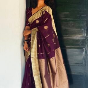 Royal Wine Cotton Silk Saree with Antique Gold Zari