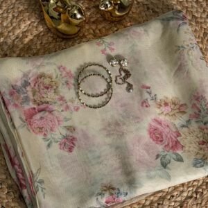 Pale Yellow Floral Garden Viscose Jute Saree