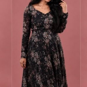 Black Floral Viscose Shinon Anarkali